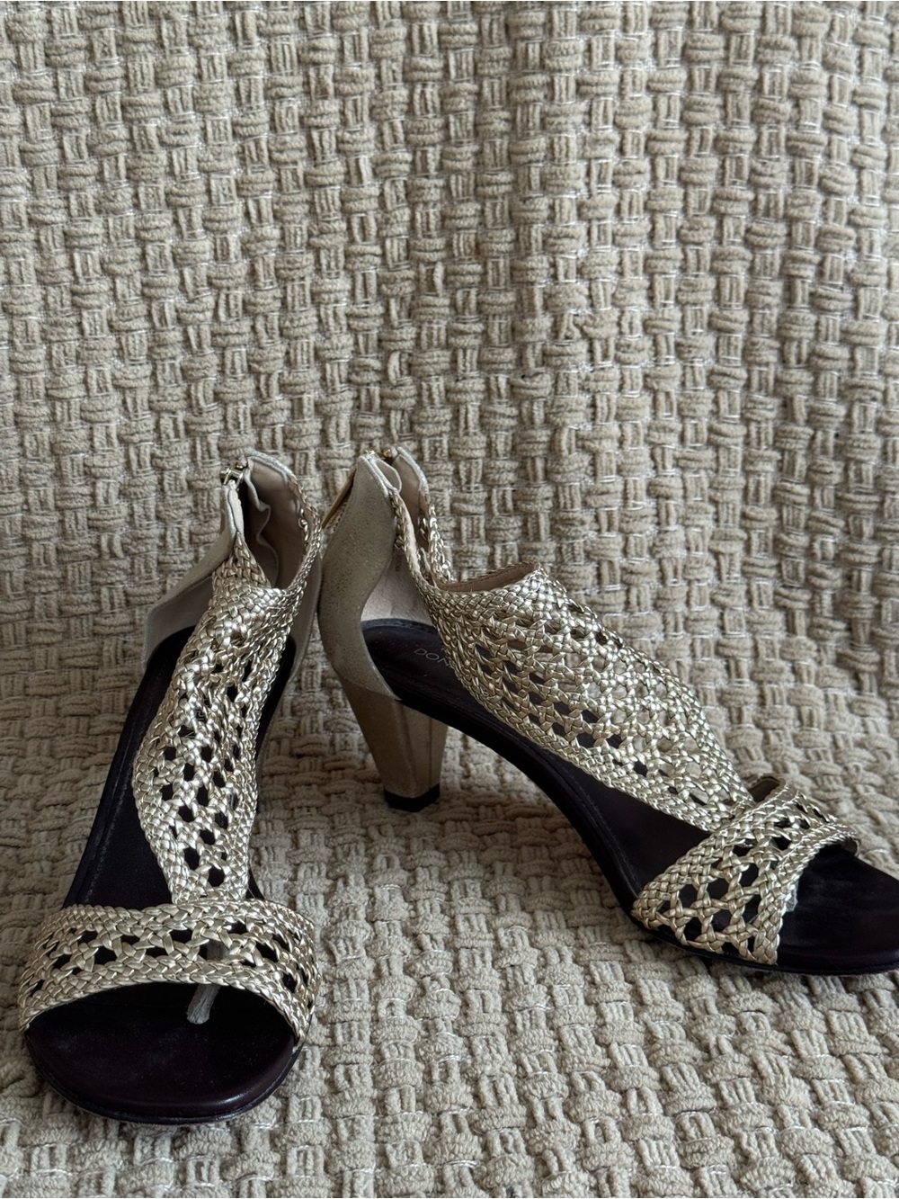 Donald J. Pliner Gold Woven Open-Toe Heels